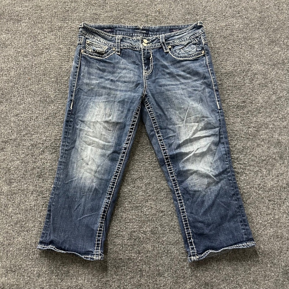 Vigoss Capri Jeans Womens Size 13/14 Blue The Chelsea Slim Fit Embellished Y2K